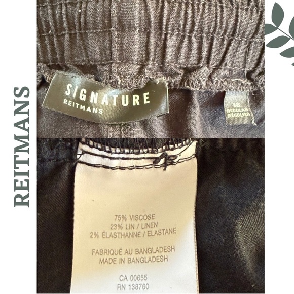 🛍️3/$40 REITMANS Signature Linen Blend Jogger Capri Pants Black Elastic Waist 18 - Picture 6 of 6